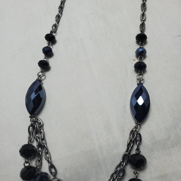 Hematite antique silver  link chain pewter/ silver beaded 3 row layered necklace - Picture 7 of 7